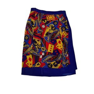 Vintage Worth Colorful Cards Poker Graphic Silk Skirt Faux Wrap Women’s Size 4